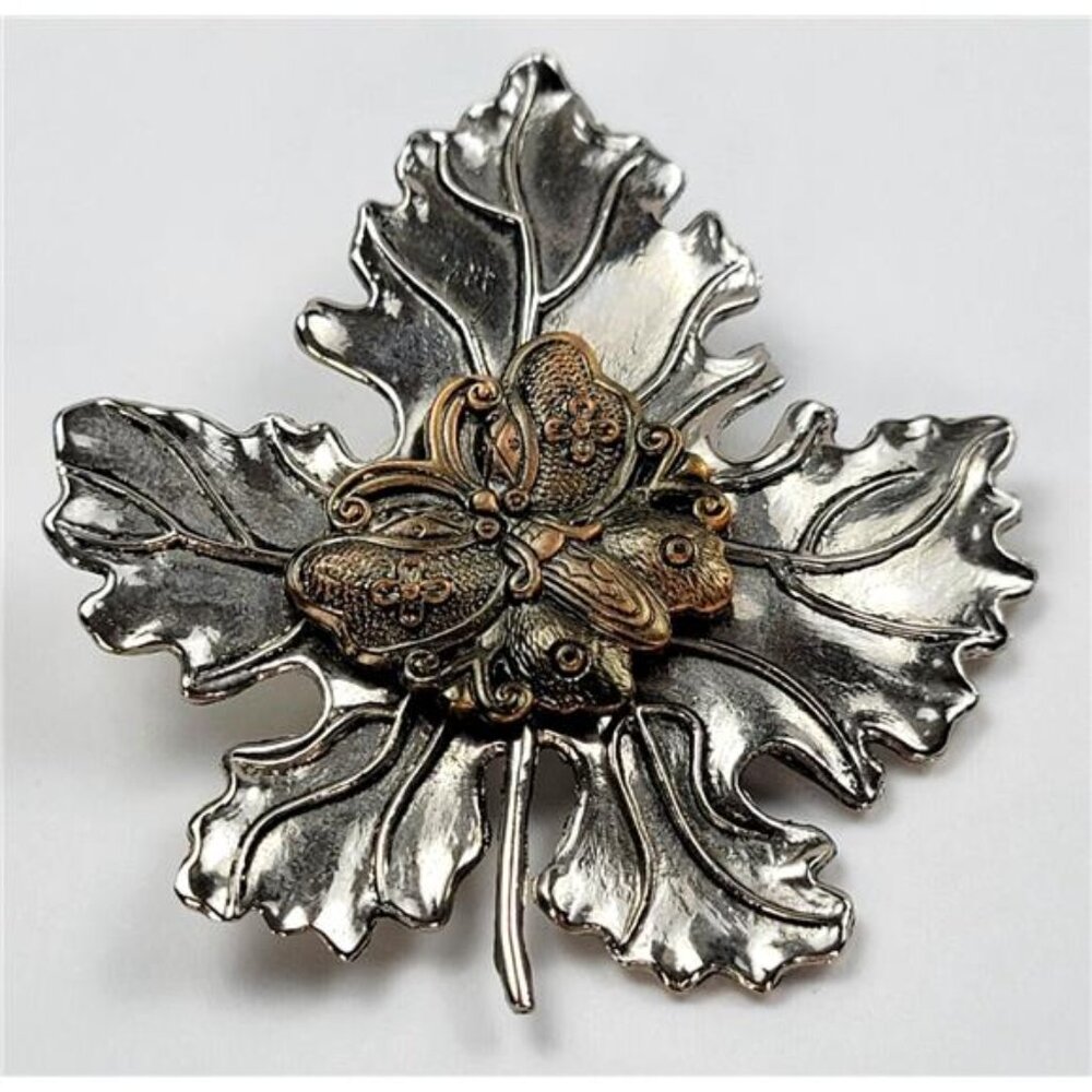 Vintage SYLVIA DAHL Neiman Marcus Copper Tree FROG Leaves Scarf Clip Brooch 3"